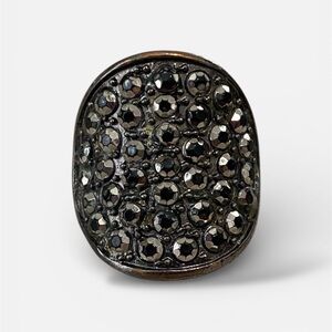 Edgy Marcasite Stones Gunmetal Sparkling Circle Statement Ring